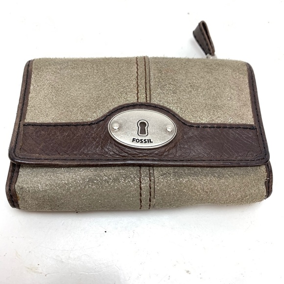 FOSSIL Genuine Leather Wallet Tri-Fold Suede Cards - Picture 1 of 16